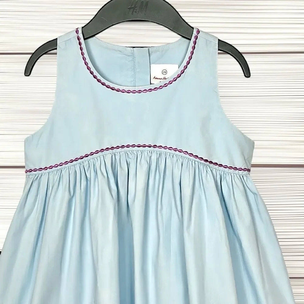Hanna Andersson Sleeveless Blue Dress Cotton A-line Knee Length Size 8 130 cm